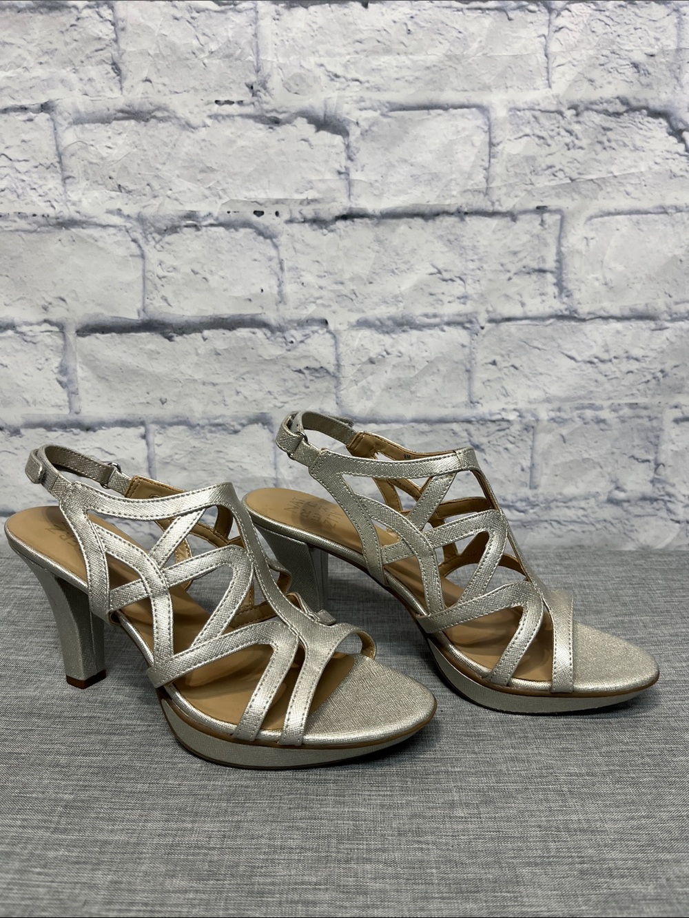 Naturalizer Silver Strappy High Heel Sandals